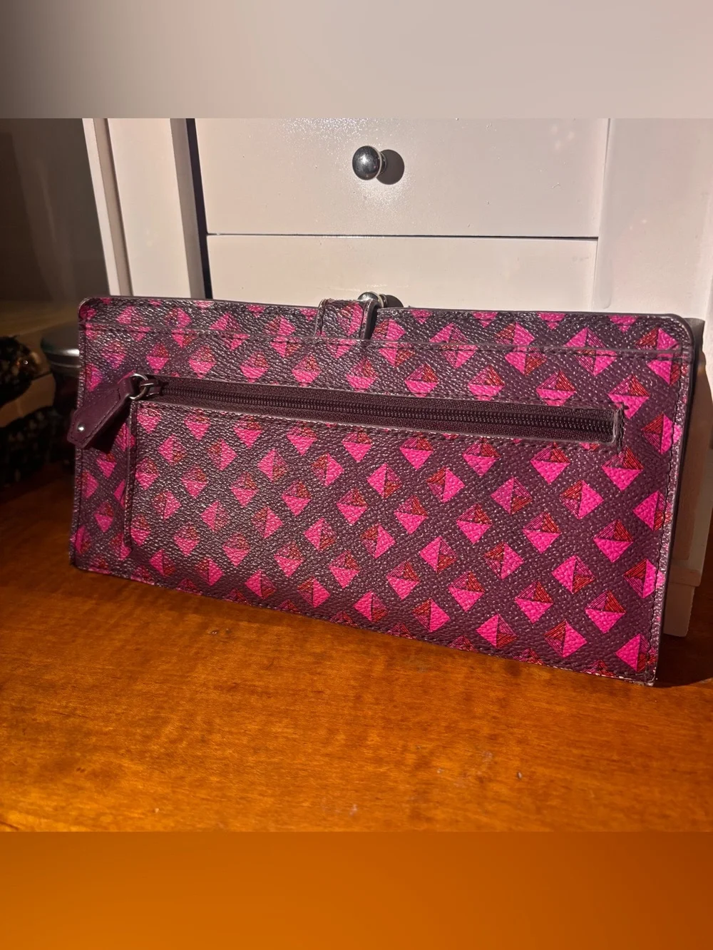 Vera Bradley Pink Geometric Snap Wallet - Preloved, Fair Condition